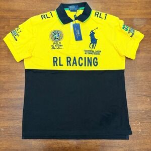 Polo Ralph Lauren RL Racing Brazil Crew Polo Shirt Men Large Yellow Black